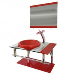 GABINETE DE VIDRO 70CM IQ INOX COM CUBA CHAPÉU REDONDA - VERMELHO FERRARI