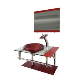 GABINETE DE VIDRO 70CM IQ INOX COM CUBA CHAPÉU REDONDA - VERMELHO CEREJA