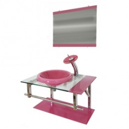 GABINETE DE VIDRO 70CM IQ INOX COM CUBA CHAPÉU REDONDA - ROSA