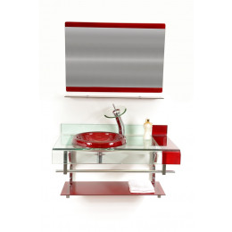 GABINETE DE VIDRO 90CM CURVADO DUPLO INOX COM CUBA CHAPÉU - VERMELHO CEREJA