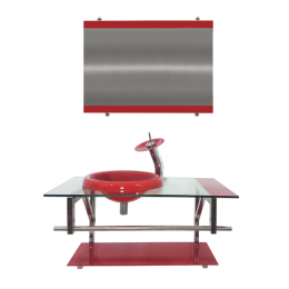 GABINETE DE VIDRO 80CM IQ INOX COM CUBA CHAPÉU REDONDA - VERMELHO FERRARI