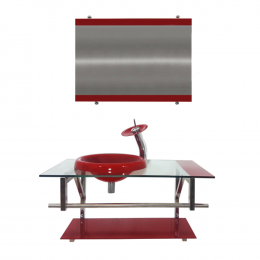 GABINETE DE VIDRO 80CM IQ INOX COM CUBA CHAPÉU REDONDA - VERMELHO CEREJA