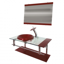 GABINETE DE VIDRO 90CM IQ INOX COM CUBA CHAPÉU REDONDA - VERMELHO CEREJA